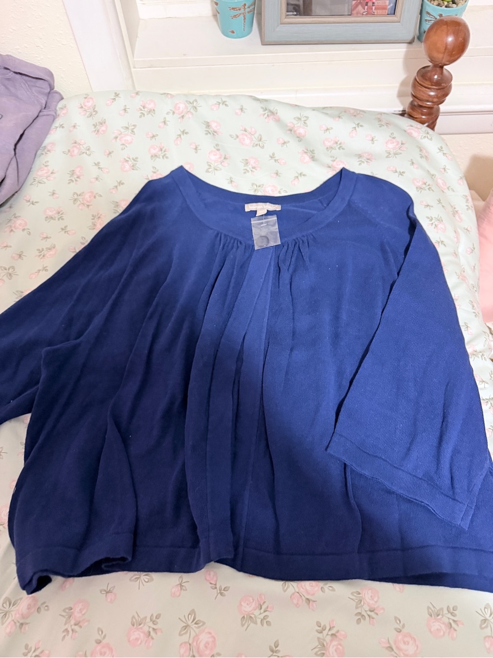 Blue Pleated Lightweight Sweater Top